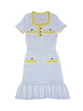Women's Summer Fashion U-Neck Short Sleeve Ruffle Knit Dress
