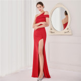 Spring Elegant One Shoulder Slit Cocktail Eevening Dress