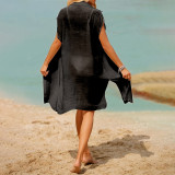 Women Solid long sleeveless slit see-through beach sun protection shirt