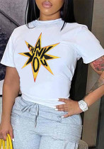 Women Style print short sleeve Round Neck T-shirt Top