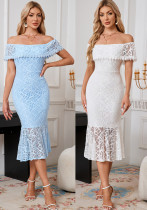 Women summer Hollow lace evening dress Women summer Hollow lace evening dress