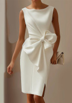 Women sleeveless bow decoration dress