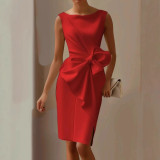 Women sleeveless bow decoration dress