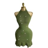 Women beaded Halter Neck sleeveless knitting dress