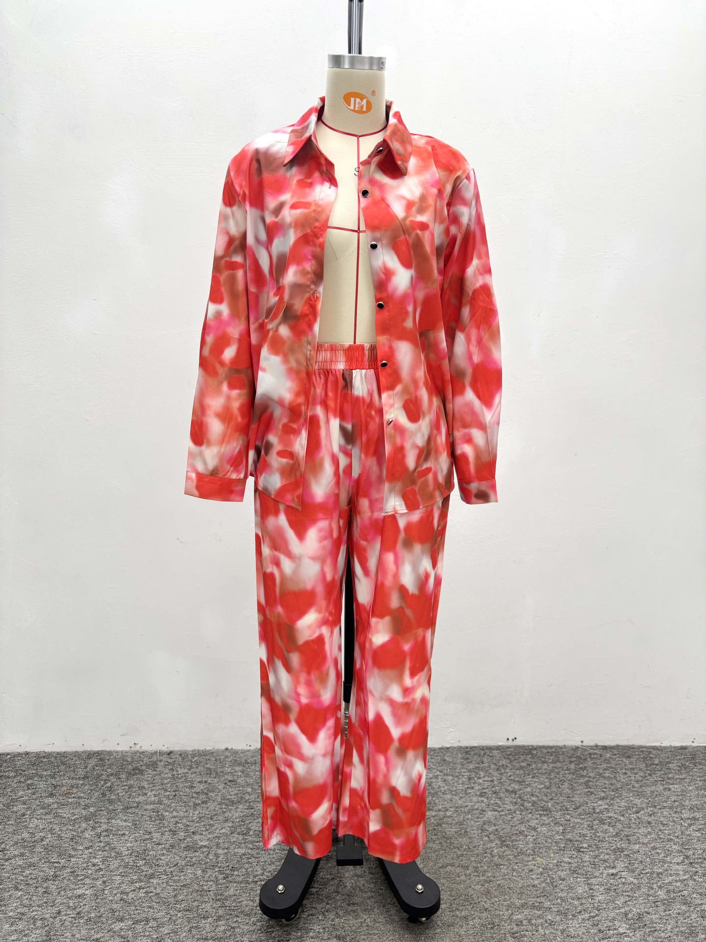 Long-Sleeved Gradient Print Shirt & Wide-Leg Pants African Women's Two-Piece Set