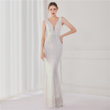 Spring Plus Size Elegant Red Bling Sequ v Neck Tassel Gradient Mermaid Evening Dress