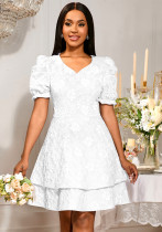 Women V-Neck Wedding Party Puff Sleeve Elegant Bridesmaid Dress Women V-Neck Wedding Party Puff Sleeve Elegant Bridesmaid Dress