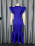 Women Sexy Lotus Leaf Pleated Short Sleeve Formal Party Bodycon Fishtail Dresses