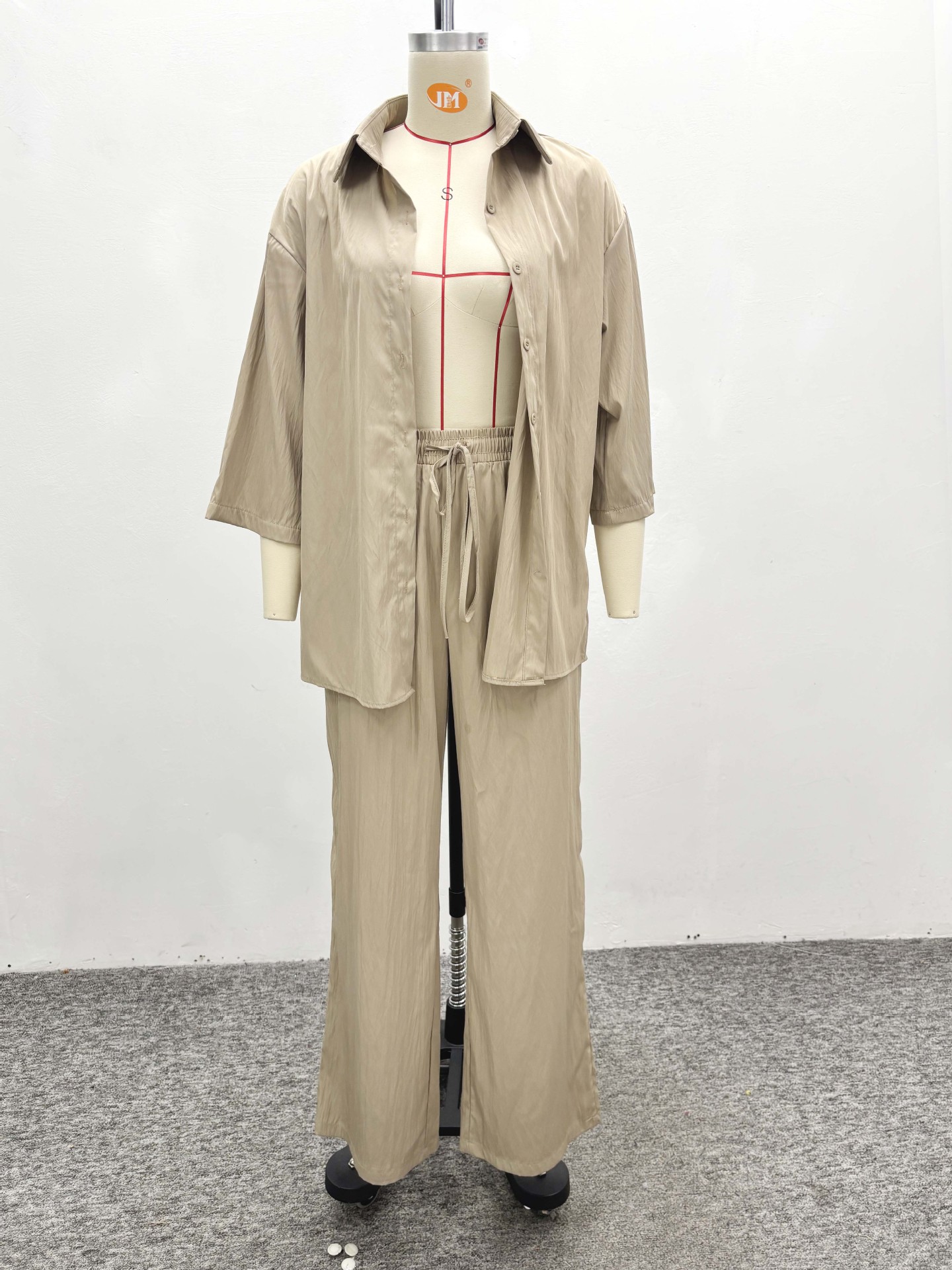 Fashion Women's Solid Color Casual Shirt & Tie Trousers African Two-Piece Summer Set