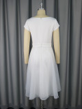 Women Square Neck Patchwork Mesh Party Dress