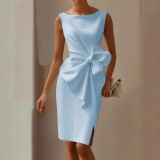 Women sleeveless bow decoration dress