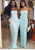 Women spring Summer Strapless twist flower split dress Women spring Summer Strapless twist flower split dress