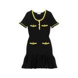 Women's Summer Fashion U-Neck Short Sleeve Ruffle Knit Dress
