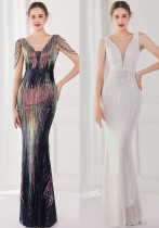 Spring Plus Size Elegant Red Bling Sequ v Neck Tassel Gradient Mermaid Evening Dress Spring Plus Size Elegant Red Bling Sequ v Neck Tassel Gradient Mermaid Evening Dress