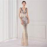 Spring Plus Size Elegant Red Bling Sequ v Neck Tassel Gradient Mermaid Evening Dress