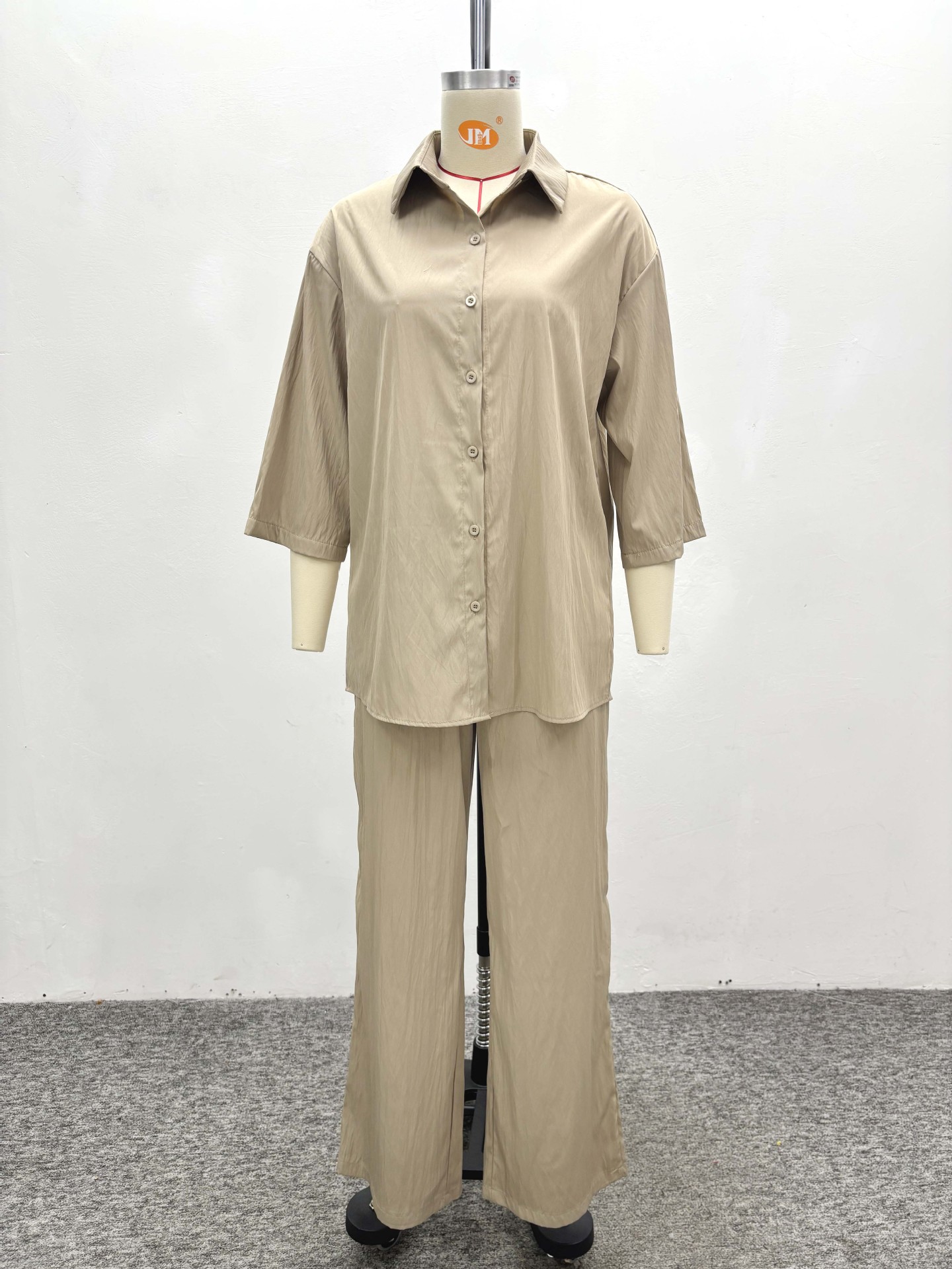 Fashion Women's Solid Color Casual Shirt & Tie Trousers African Two-Piece Summer Set