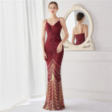 Elegant Shining Sequin v Neck Strapless Slim Formal Cocktail Party Gown