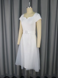 Women Square Neck Patchwork Mesh Party Dress