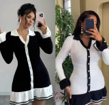 Ruffle Slim V-Neck Knit Long Sleeve Sexy Elegant Dress
