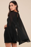 Solid color Mesh Cape Patchwork Round Neck Slim Dress