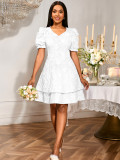 Women V-Neck Wedding Party Puff Sleeve Elegant Bridesmaid Dress