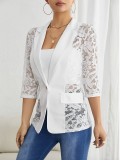 Spring Elegant Solid Color Fashion Lace Patchwork Women's Blazer Jacket