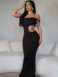Summer Women's Sexy Off-Shoulder Hollow Open-Waist Slim Long Dress