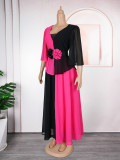 African Women's Elegant Plus Size Chiffon Patchwork Contrast Long Dress