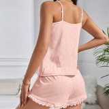 Strap two-piece shorts set summer Ribbed solid color Outdoor Wear pajamas for women