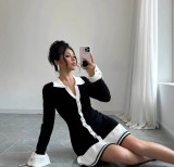 Ruffle Slim V-Neck Knit Long Sleeve Sexy Elegant Dress