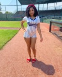 Summer Women's Print Stripe Slim Shorts Jumpsuit