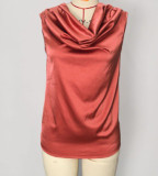 Spring Summer Women's Sexy Draped Neckline Satin Vest Top