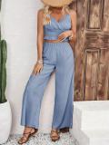 Women's Solid Color Straps Vest Straight Slit Casual Pants Summer Two-Piece Set