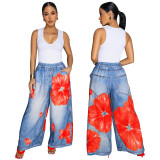 Women's print wide leg casual pants