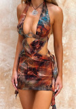 Printed Sexy Slim Lace-Up Beach Two-Piece Swimsuit Women's High Waist Bikini