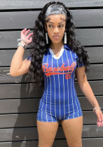 Summer Women's Print Stripe Slim Shorts Jumpsuit