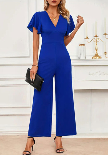 Ruffled Flying Sleeves Women's Wide-Leg Jumpsuit