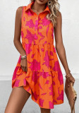 Women's Sleeveless Pleated Floral Print Button Shirt Dress