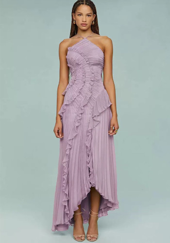 Women's Ruffled Pleated Luxury Chiffon Dress