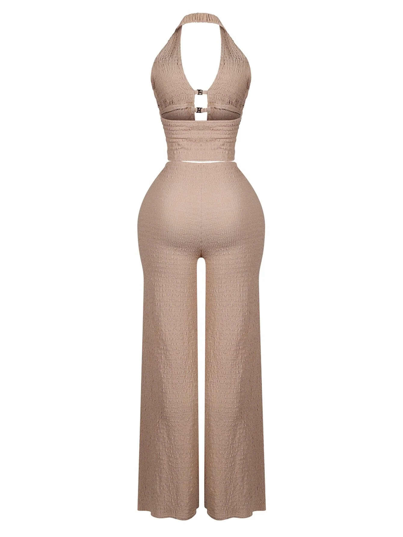 Summer Halter Neck Sleeveless Low Back V Neck Button Sexy Fashion Jumpsuit