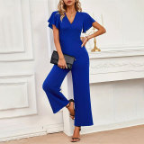 Ruffled Flying Sleeves Women's Wide-Leg Jumpsuit