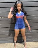 Summer Women's Print Stripe Slim Shorts Jumpsuit