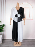 African Women's Elegant Plus Size Chiffon Patchwork Contrast Long Dress