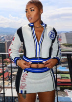 Autumn Letter Knit Zipper Ribbed Long Sleeve High Waist Two Piece Short Skirt Set Autumn Letter Knit Zipper Ribbed Long Sleeve High Waist Two Piece Short Skirt Set