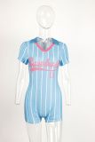Summer Women's Print Stripe Slim Shorts Jumpsuit
