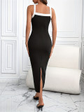 Knit Elastic Strap Sexy Elegant Button-Decorated Bodycon Long Dress