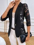 Spring Elegant Solid Color Fashion Lace Patchwork Women's Blazer Jacket