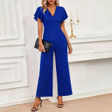 Ruffled Flying Sleeves Women's Wide-Leg Jumpsuit