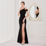 Spring Elegant One Shoulder Slit Cocktail Eevening Dress