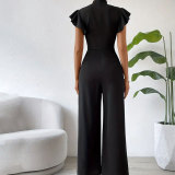 Stand Collar Ruffled Sleeveless Wide-Leg Women's Jumpsuit